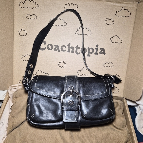 Coach Handbags - Vintage Coach Soho💥😱 Black Leather Buckle Flap Shoulder Bag - Y2K Style